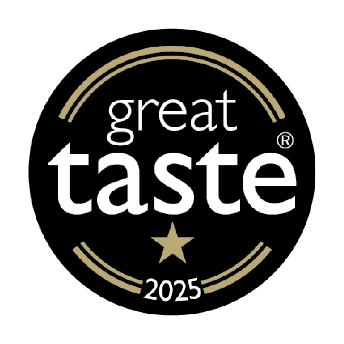 Great Taste 2025 logo on a black background