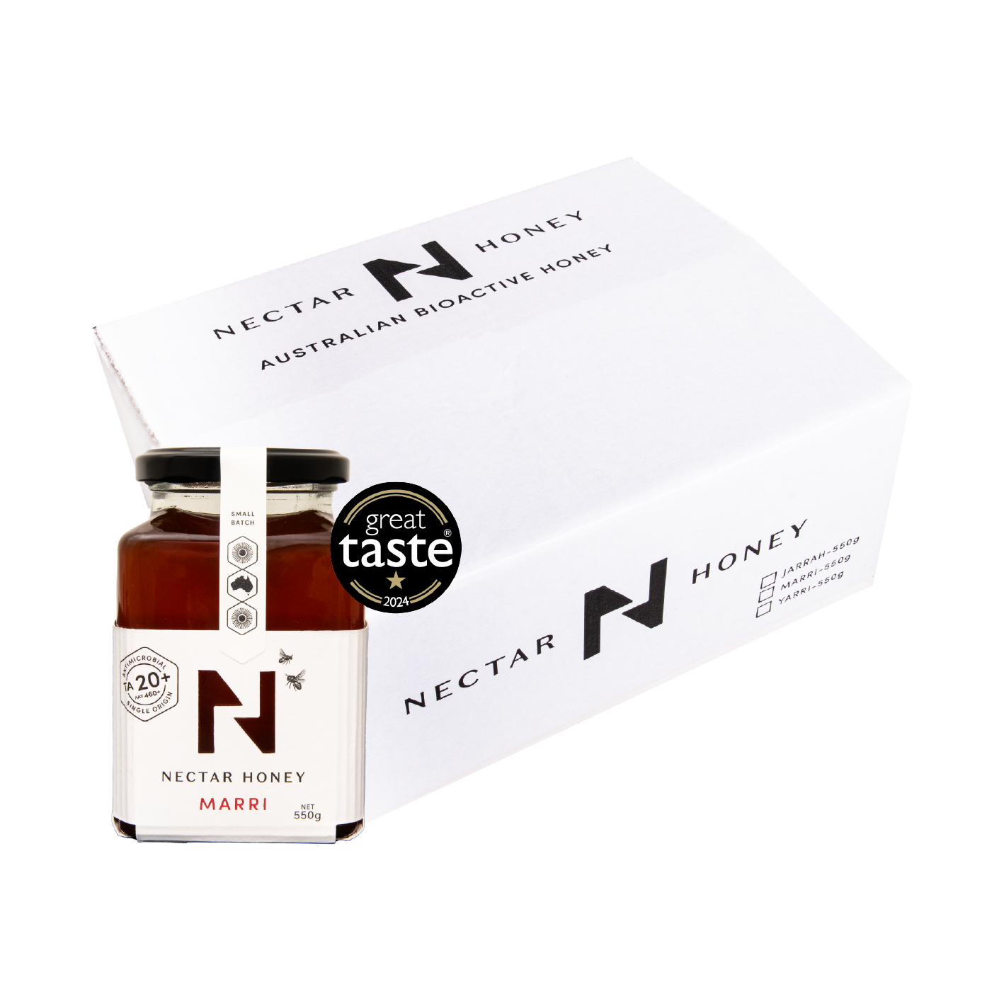 Nectar Honey jar and packaging on a white background