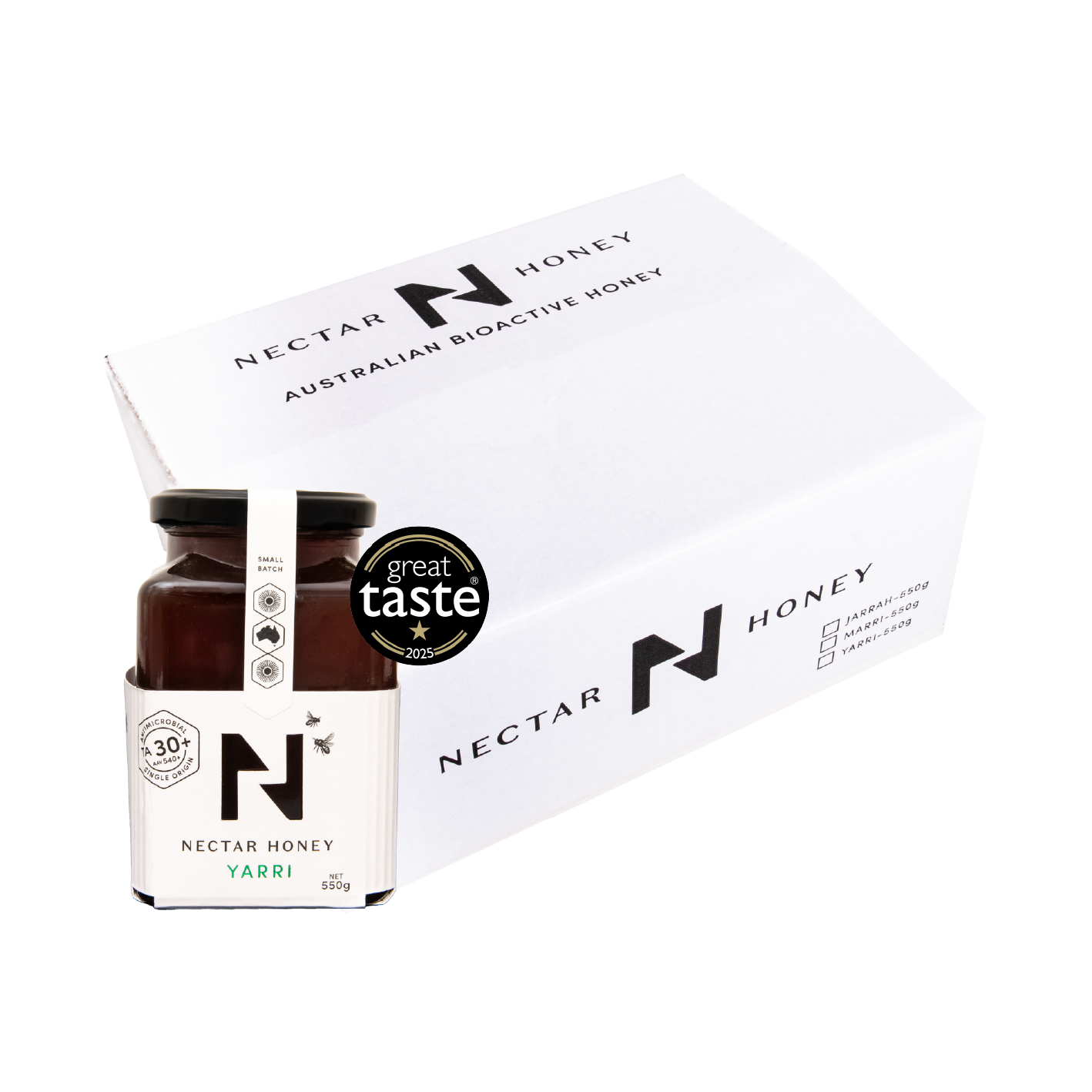 Nectar Honey packaging with a jar and box on a white background